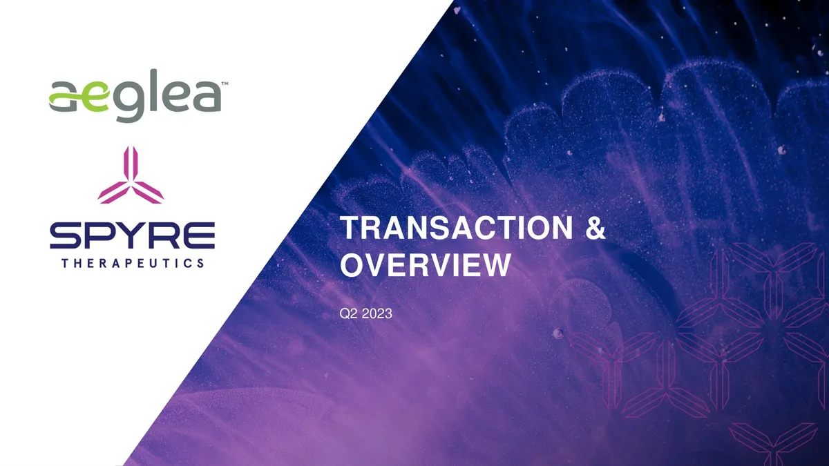 Aeglea BioTherapeutics | Mergers and Acquisitions Presentation Deck | 50 slides · slide 1