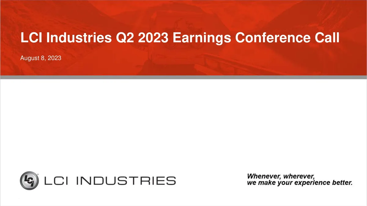 LCI Industries | Results Presentation Deck | 13 slides · slide 1