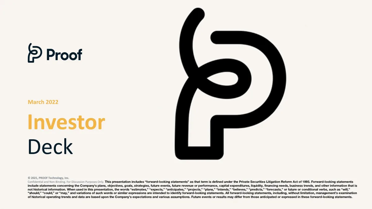 Here's the 14-page pitch deck that legal-tech startup Proof Technology used to raise a $7 million Series A · slide 1