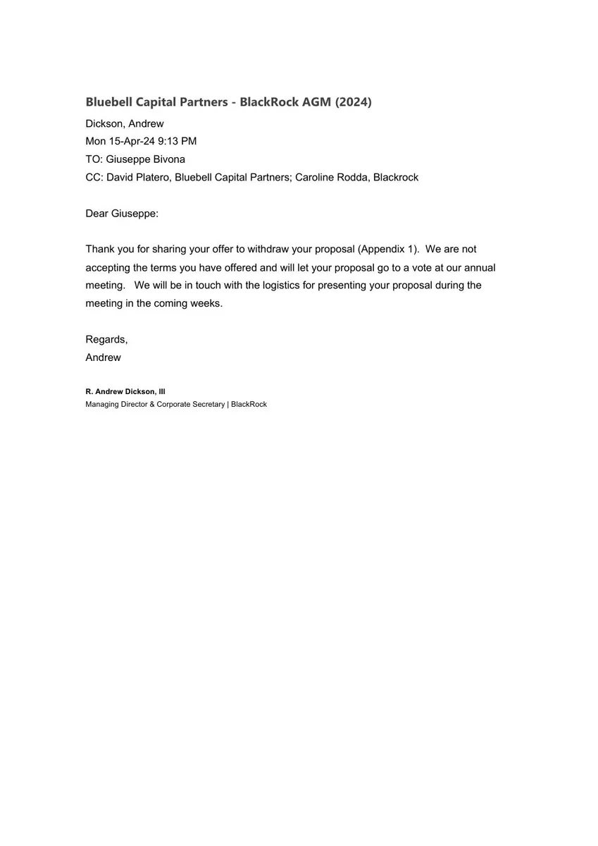 This is a reproduction of an email correspondence used as evidence in a shareholder dispute.