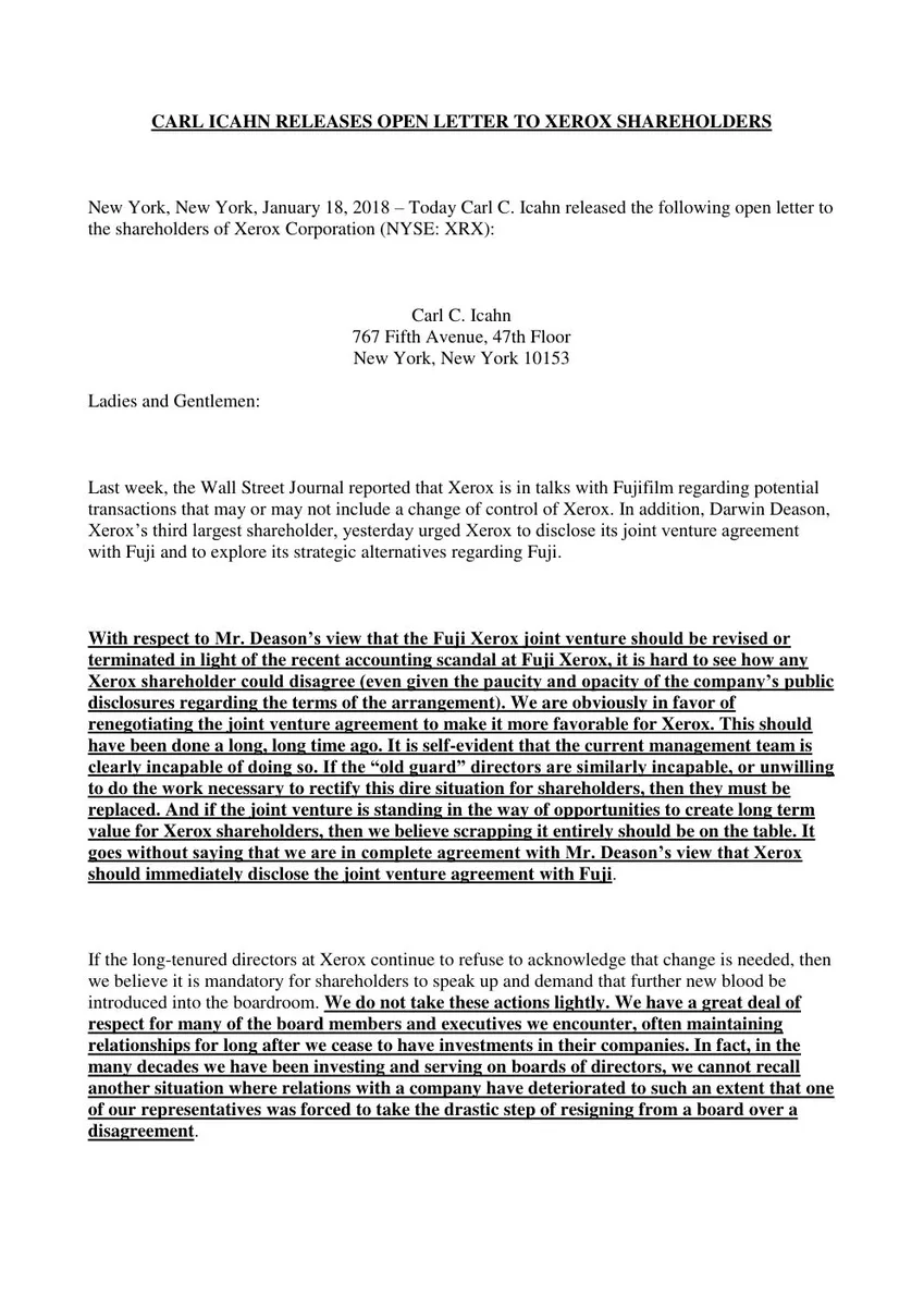 The document is a formal press release/open letter format.