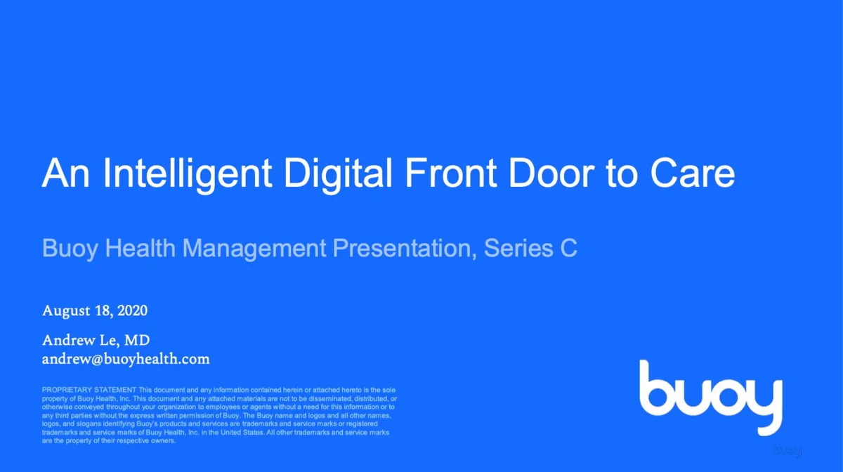 Pitch deck: Buoy Health raises $37.5 million from Cigna, Humana · slide 1