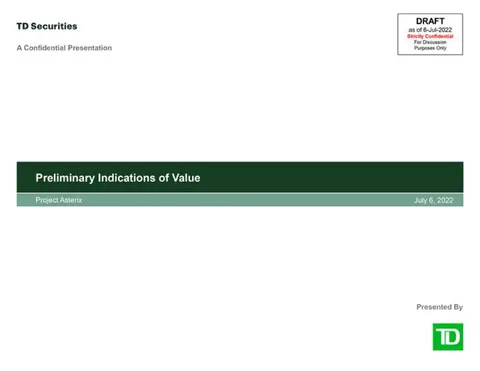 TD Securities | Investment Banking Pitch Book | 43 slides