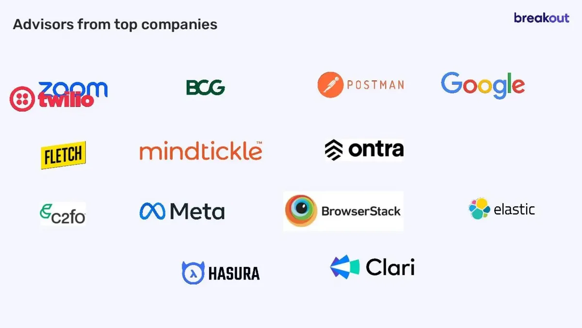 The slide uses a logo grid to establish credibility through association with well-known tech and consulting firms.