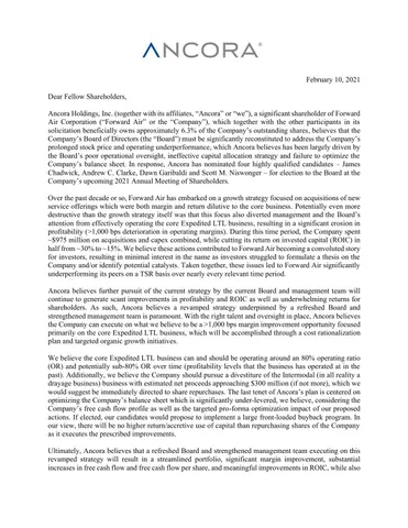 Ancora Forward Air Letter February 2021