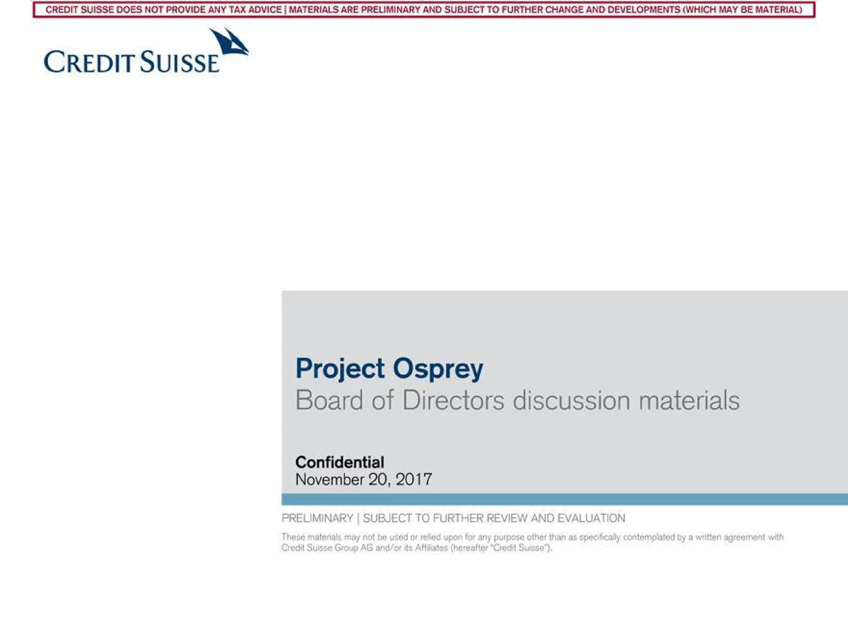 Credit Suisse | Investment Banking Pitch Book | 20 slides · slide 1